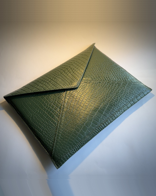 Green Croco Leather Laptop Sleeve