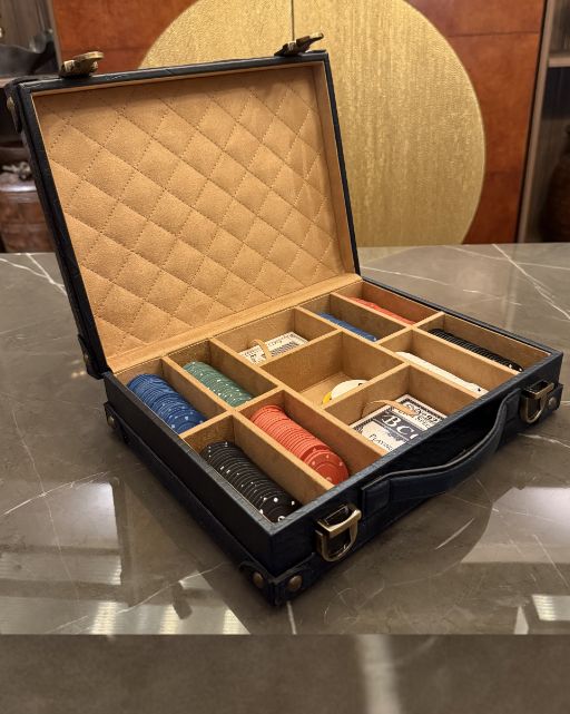 Blue Shrunken Leather Poker Set
