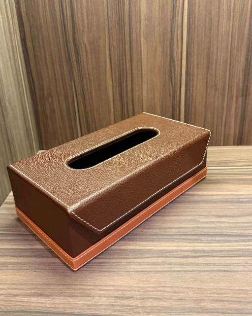 Brown Pebbled Leather Tissue Box