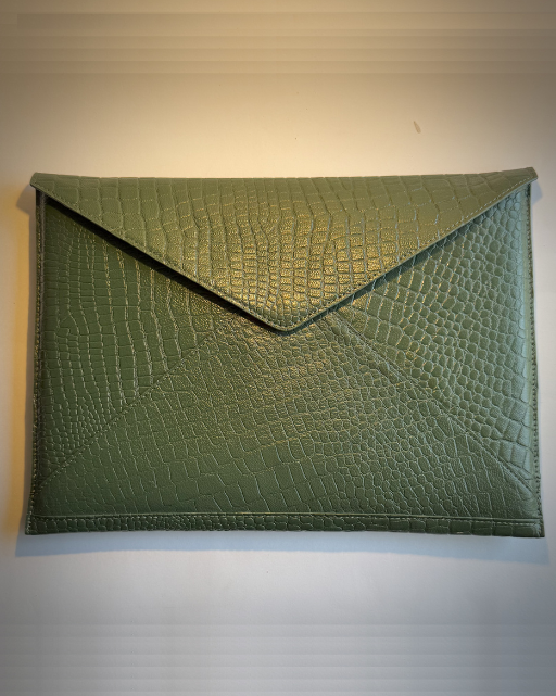 Green Croco Leather Laptop Sleeve