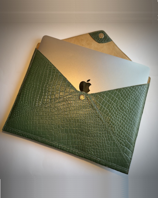 Green Croco Leather Laptop Sleeve