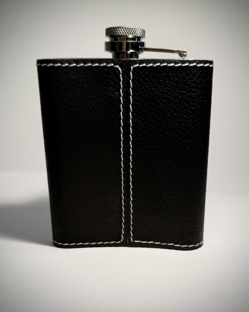 Black Pebbled Leather Hip Flask