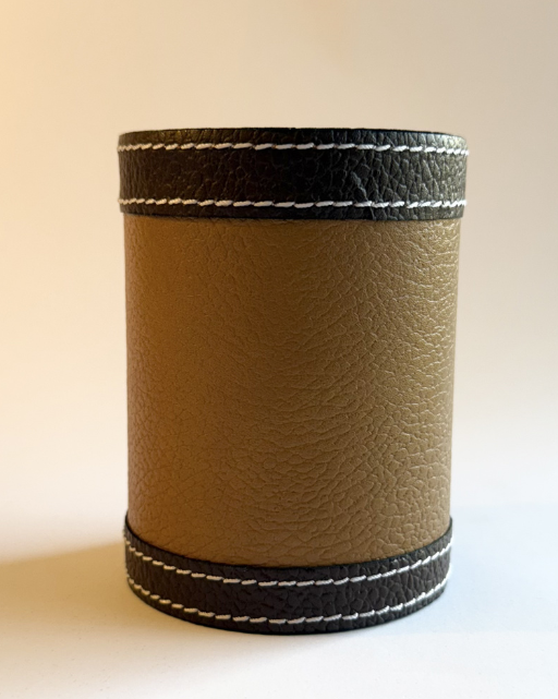 Tan Pebbled Leather Pen Holder With Brown Strap