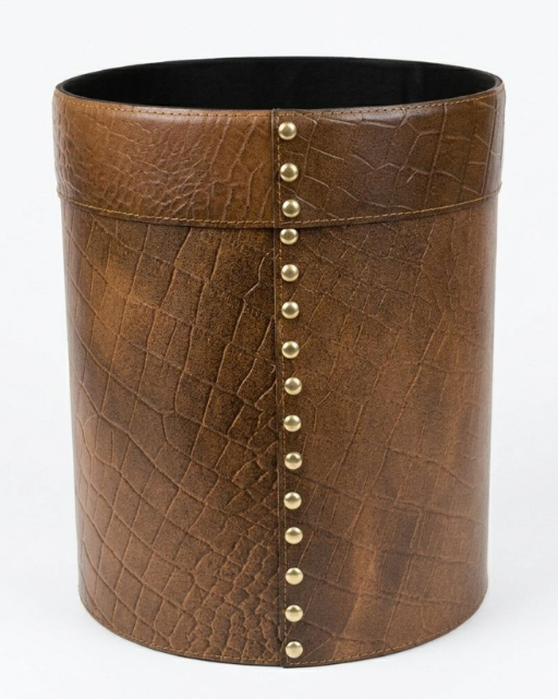 LEATHER CROCO PRINT PAPER BIN ANTIQUE BROWN