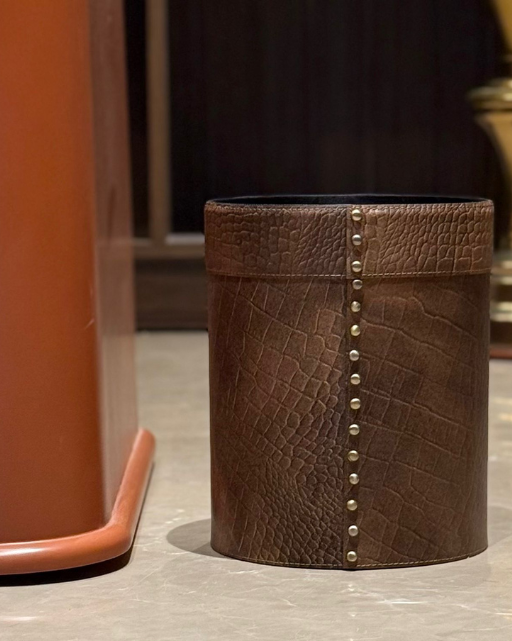 LEATHER CROCO PRINT PAPER BIN ANTIQUE BROWN