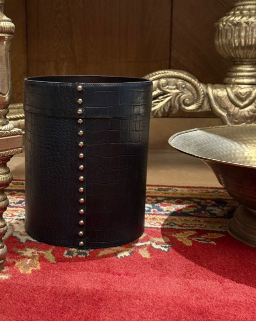 LEATHER CROCO PRINT PAPER BIN BLUE
