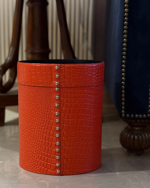 LEATHER CROCO PRINT PAPER BIN ORANGE