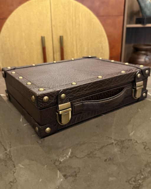 Brown Shrunken Leather Poker Set