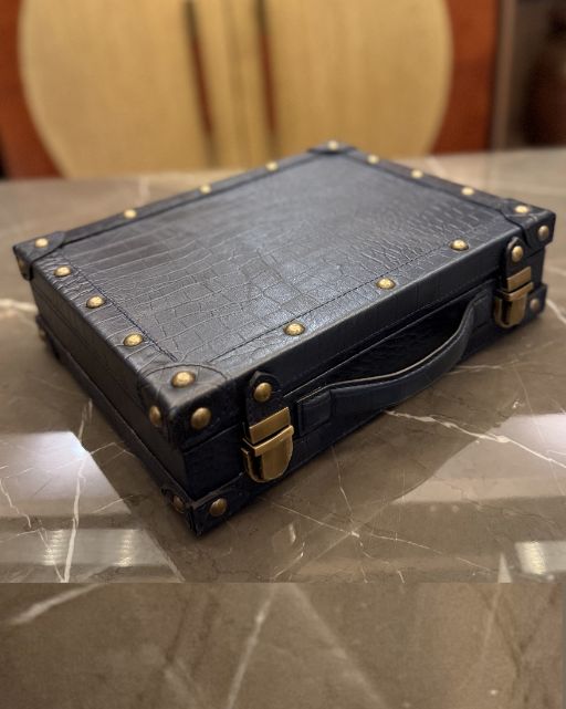 Blue Shrunken Leather Poker Set