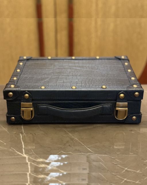 Blue Shrunken Leather Poker Set