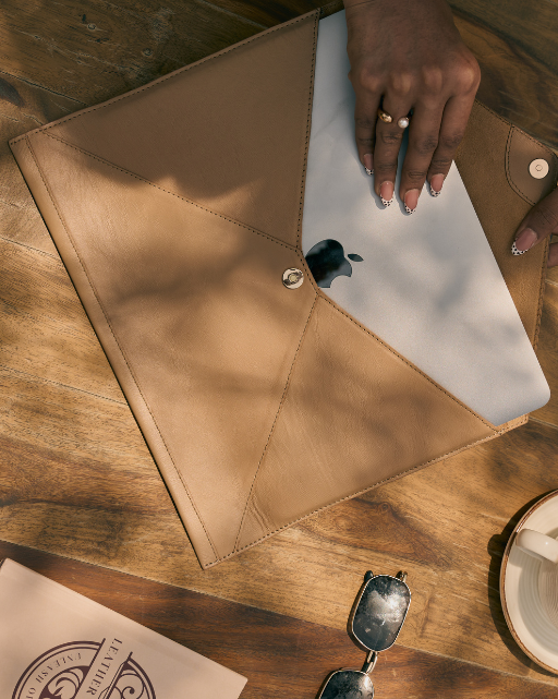 Beige Leather Laptop Sleeve