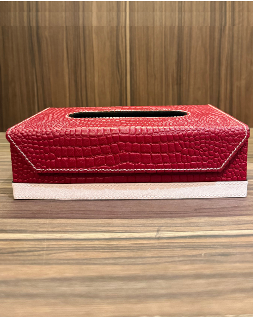 Red croco Leather Tissue Box