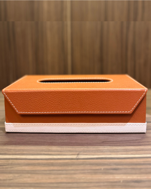 Orange Pebbled Leather Tissue Box