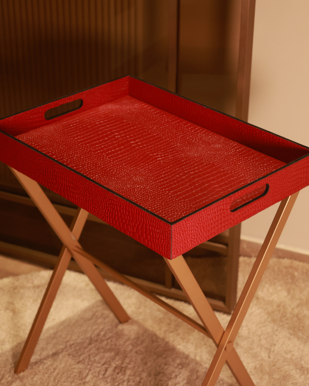 Leather Butler Tray Red