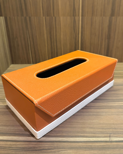 Orange Pebbled Leather Tissue Box