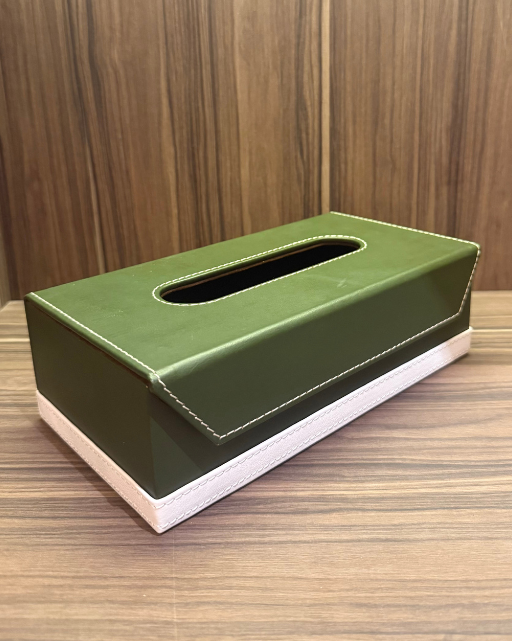 Olive Green Leather Tissue box