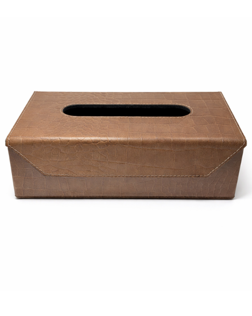 Tan Croco Print Tissue Box