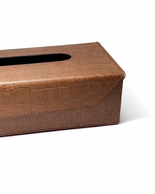 Tan Croco Print Tissue Box