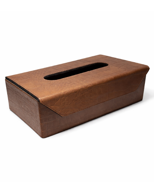Tan Croco Print Tissue Box