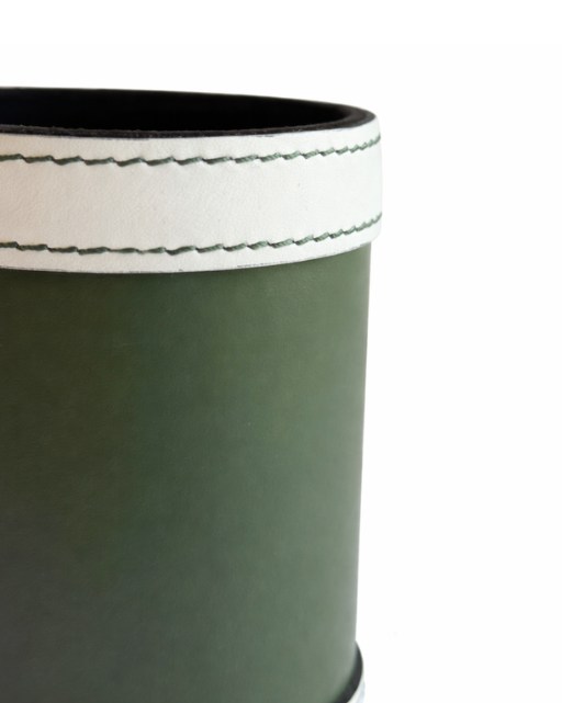 Olive Green Leather Pen Holder with White Strap