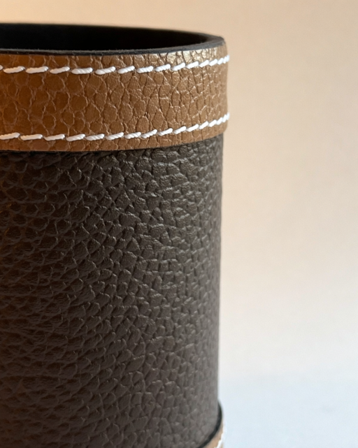 Brown Pebbled Leather Pen Holder with Tan Strap