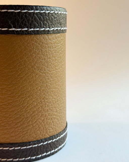 Tan Pebbled Leather Pen Holder With Brown Strap