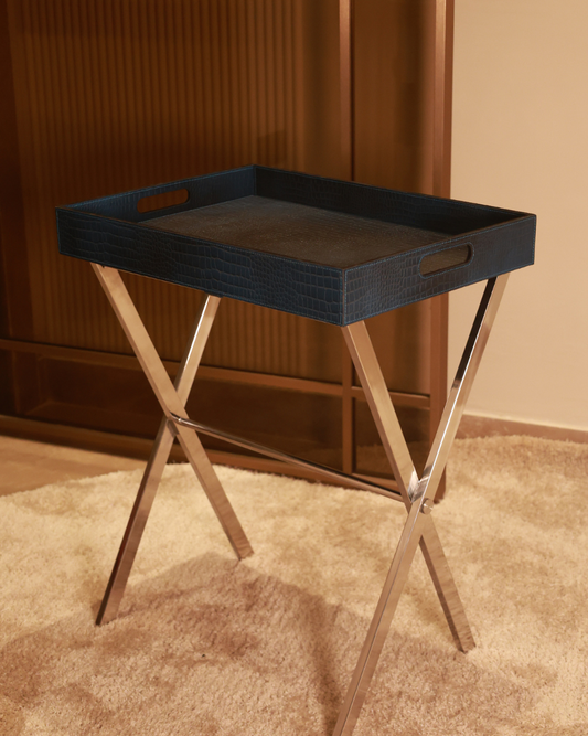 Leather Butler Tray Blue