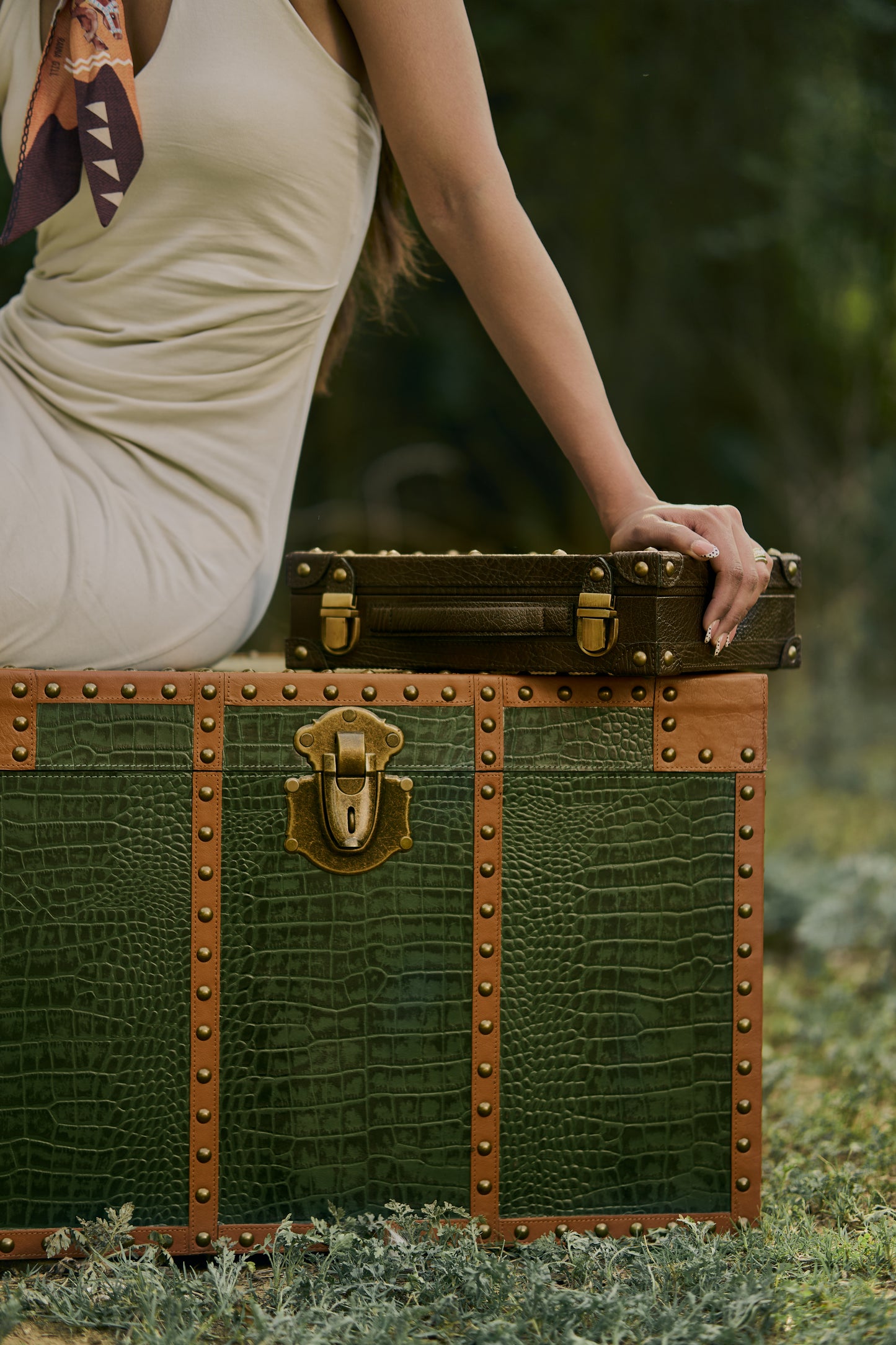 Green Croco Print Trunk