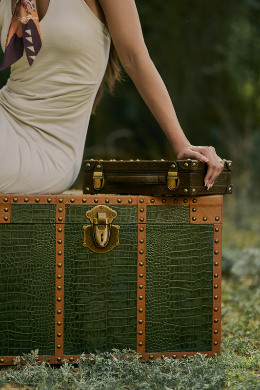 Green Croco Print Trunk