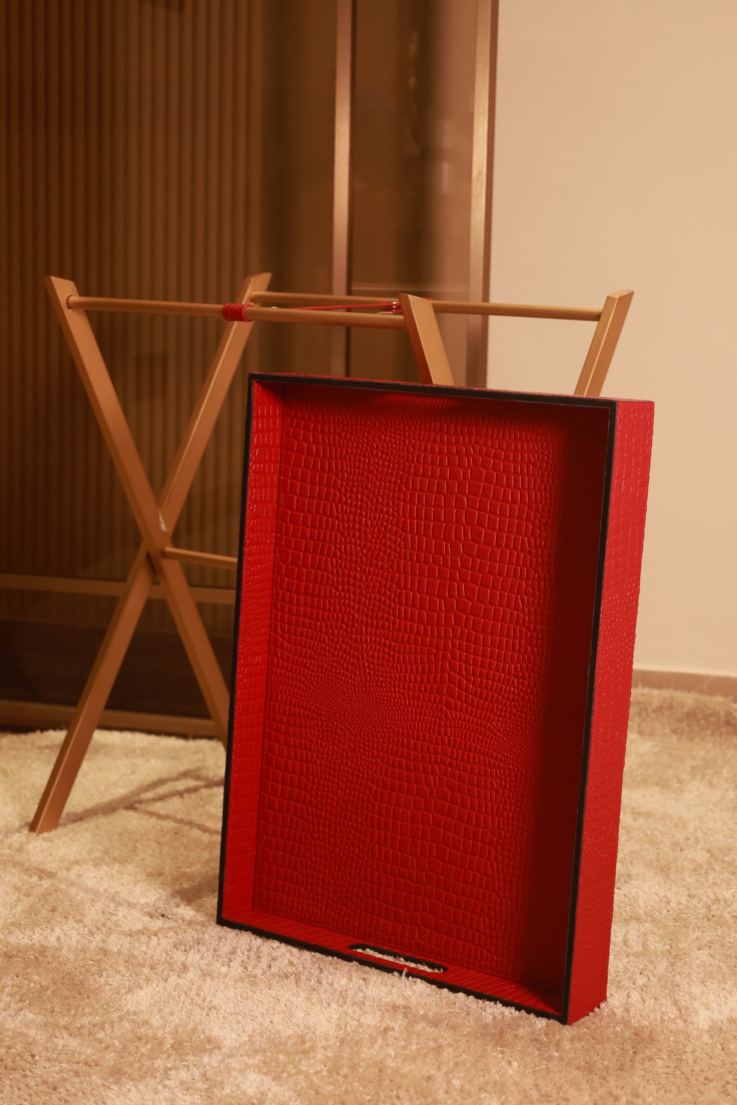 Leather Butler Tray Red