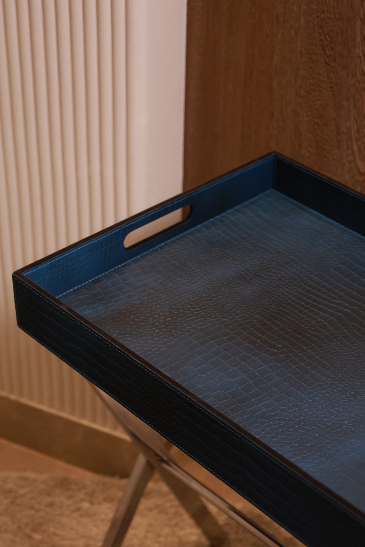 Leather Butler Tray Blue