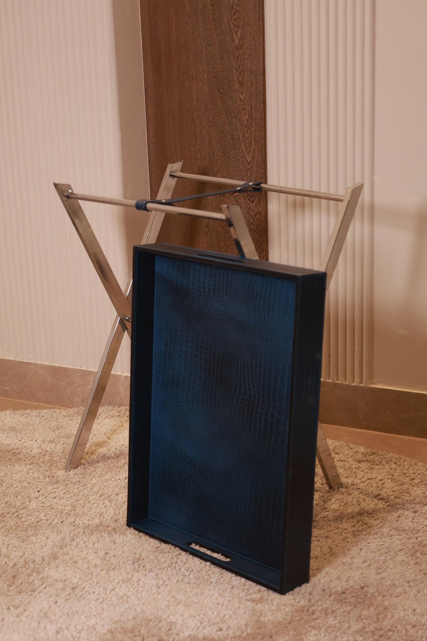 Leather Butler Tray Blue