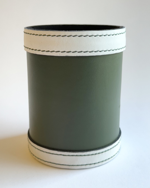 Olive Green Leather Pen Holder with White Strap