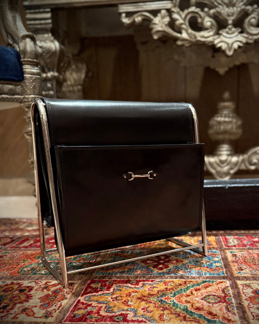 Black Leather Magazine Basket