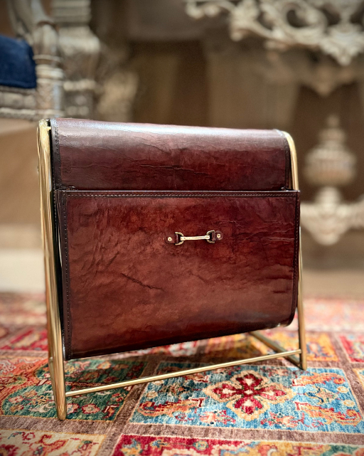 Brown Leather Magazine Basket